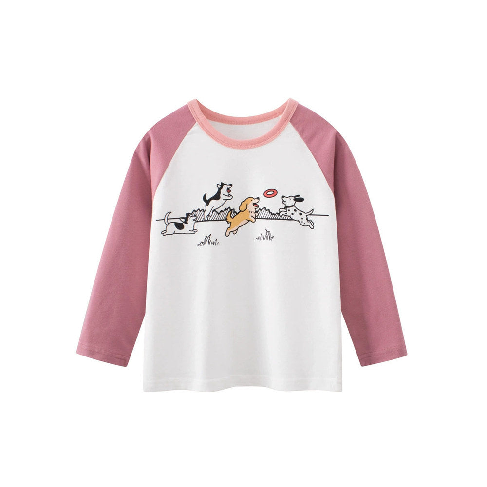 MyKids-USA® Spring Baby Kids Girls Animals Cartoon Print Long Sleeves Crew Neck Color Patchwork Top