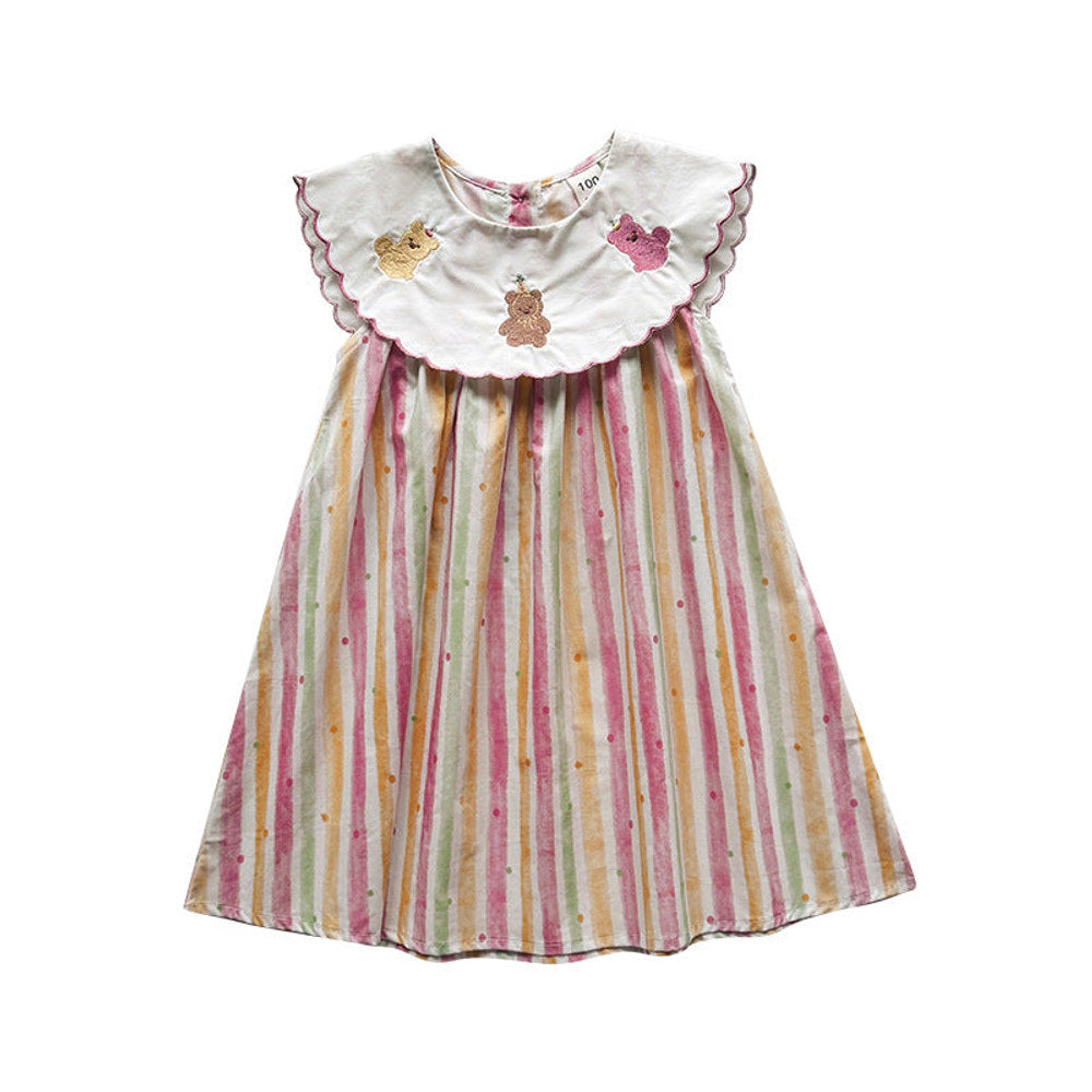 MyKids-USA® Baby Girls Sleeveless Teddy and Striped Pattern Dress