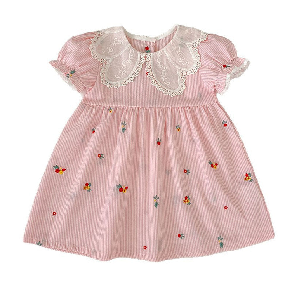 MyKids-USA® Girls Flowers Pattern Embroidered Short Sleeves Onesies and Dress – Princess Sister Matching Set