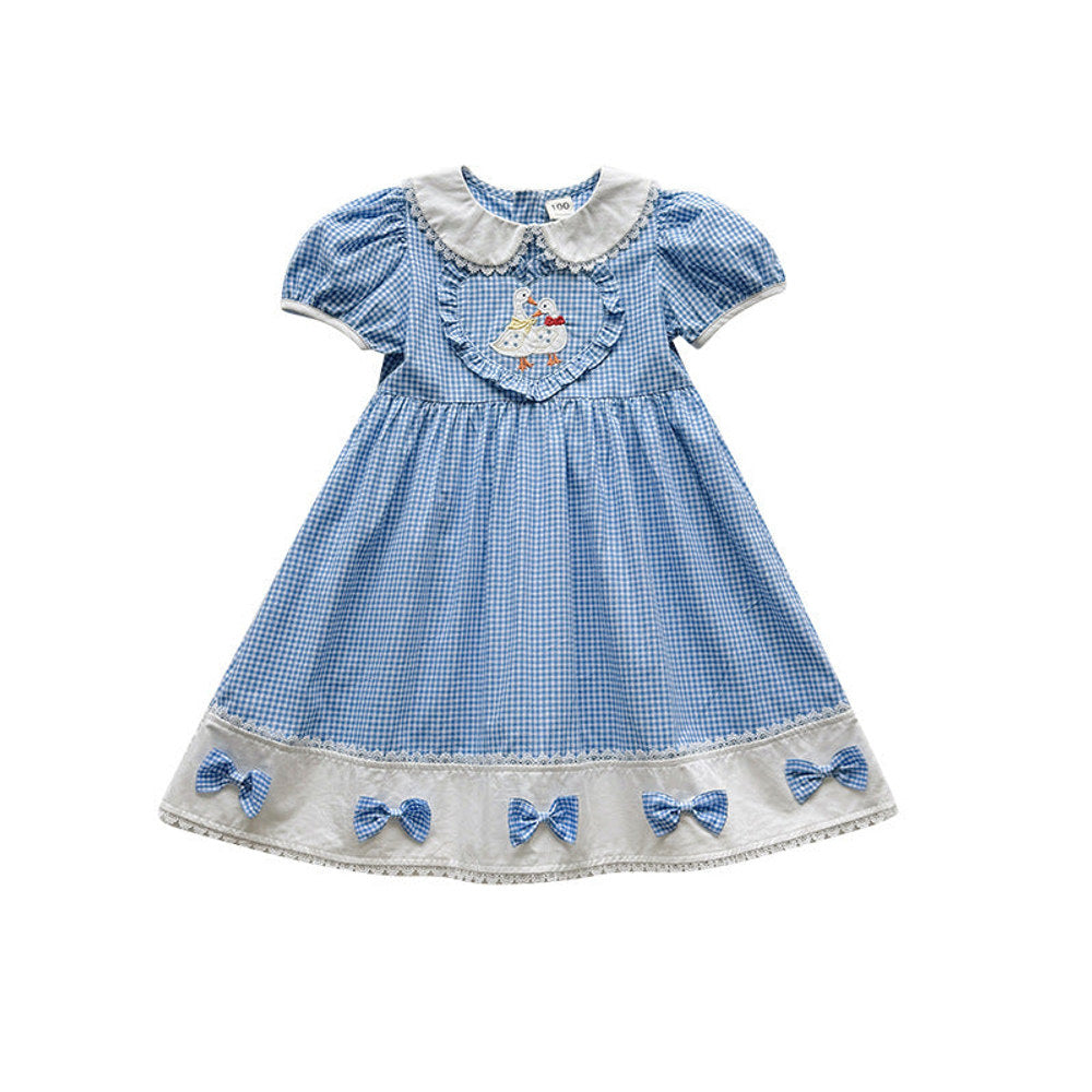 MyKids-USA® Baby Girls Short Sleeves Plaid and Animals Pattern Dress