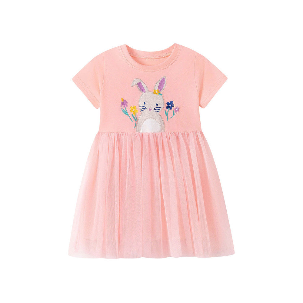 MyKids-USA® Rabbit Cartoon Pattern Short Sleeves Dress for Stylish Girls