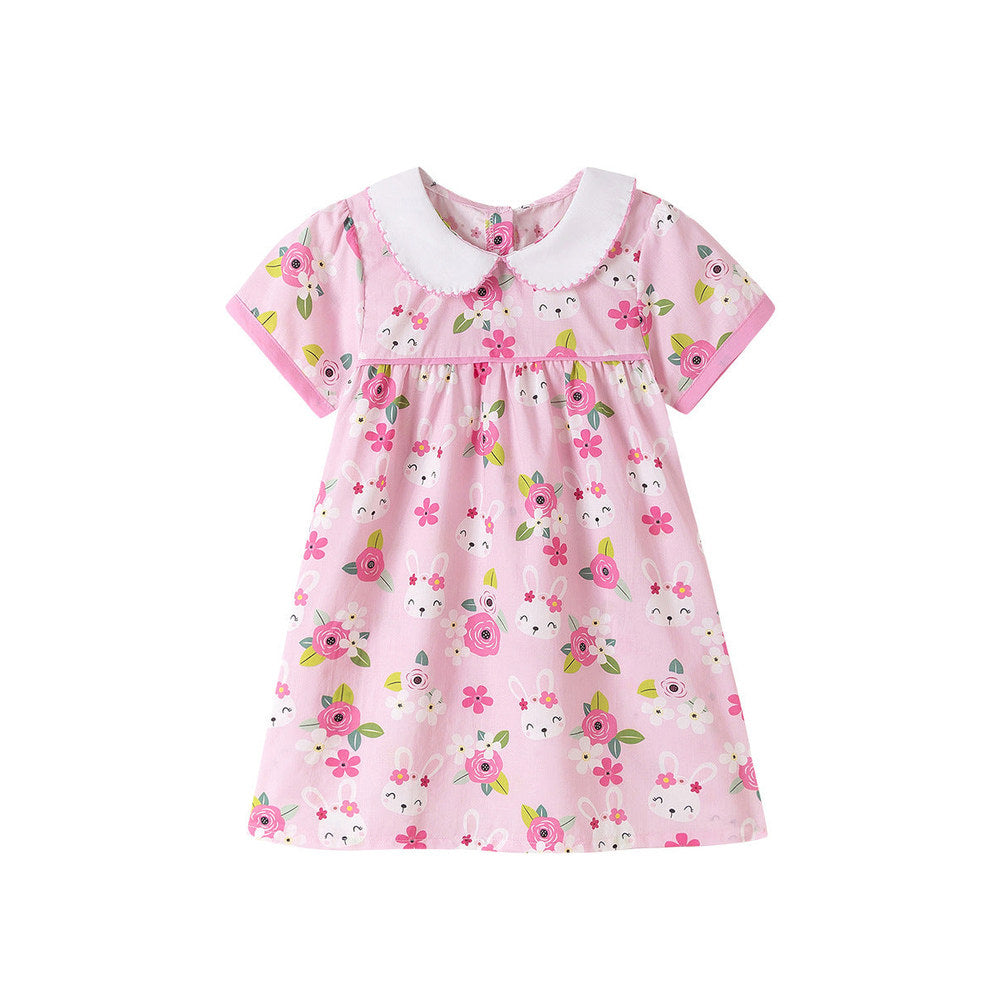 MyKids-USA® Flowers and Cartoon Pattern Short Sleeves Dress for Stylish Girls