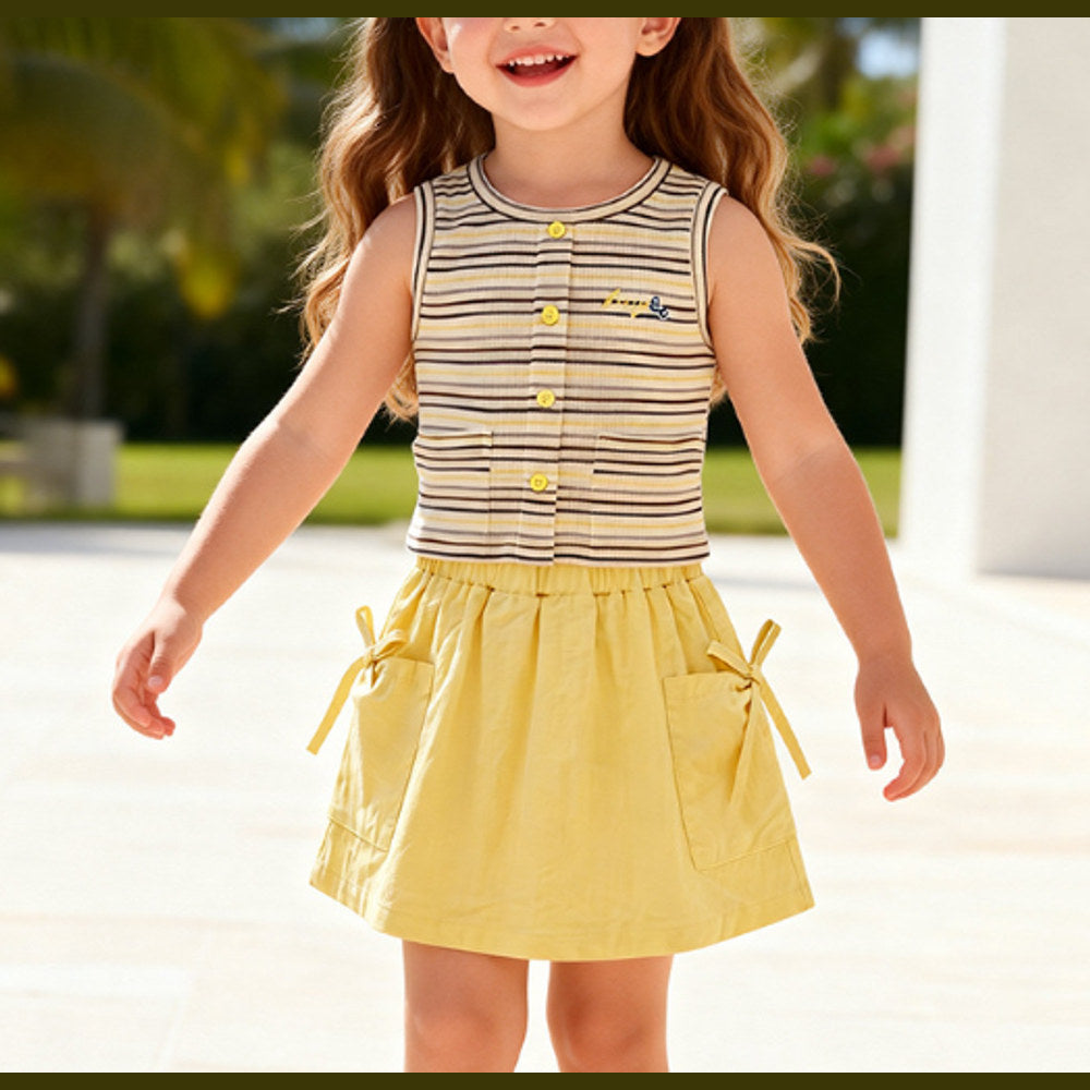 MyKids-USA® Baby Kids Girls Sleeveless Striped Pattern Vest and Plain Skirt Clothing Set