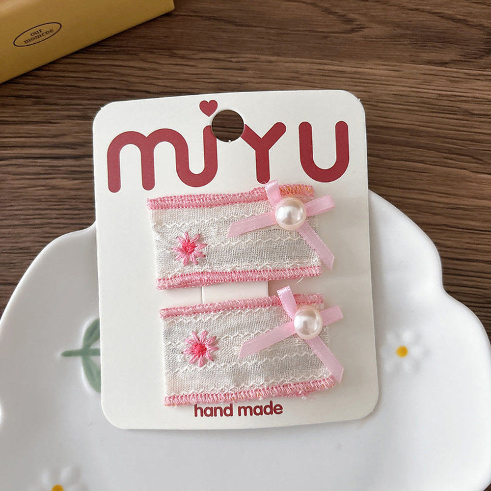 MyKids-USA® Collection of 2 Beaded Embroidered Hair Clips or 1 Hair Ties
