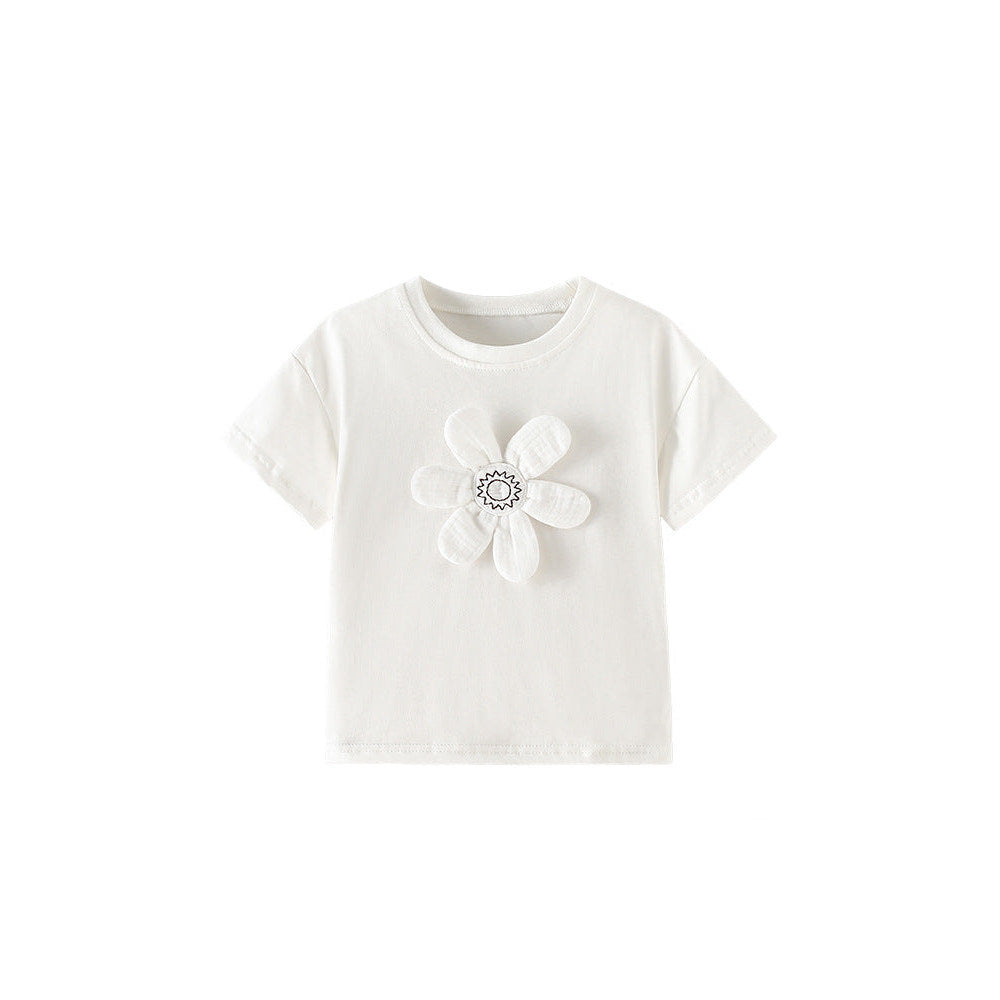 Summer Girls’ Flowers Pattern T-shirt in European and American Style