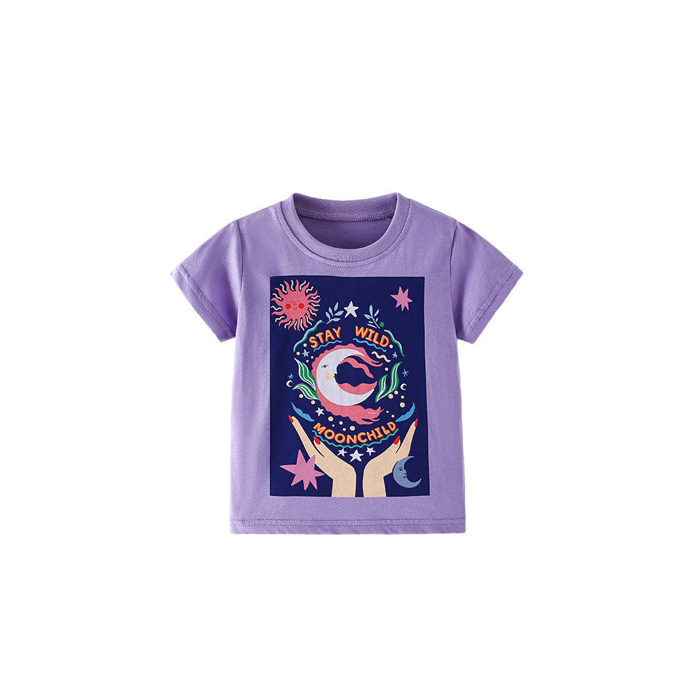 Summer Girls’ Cartoon Pattern T-shirt in European and American Style