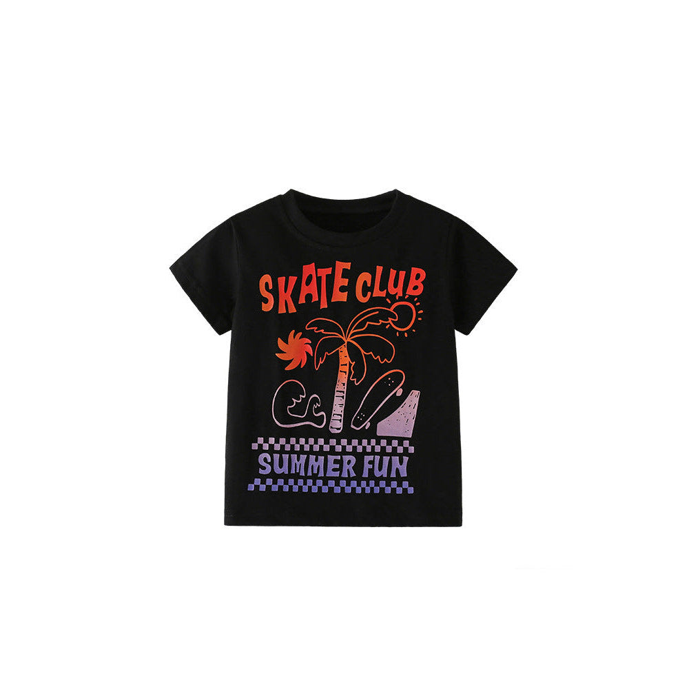 Summer Boys’ Letters Pattern T-shirt in European and American Style
