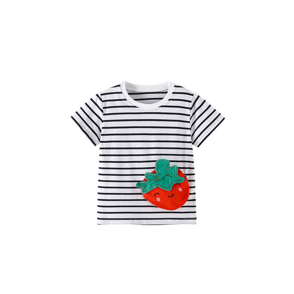 MyKids-USA® Summer Girls’ Fruits and Striped Pattern T-shirt