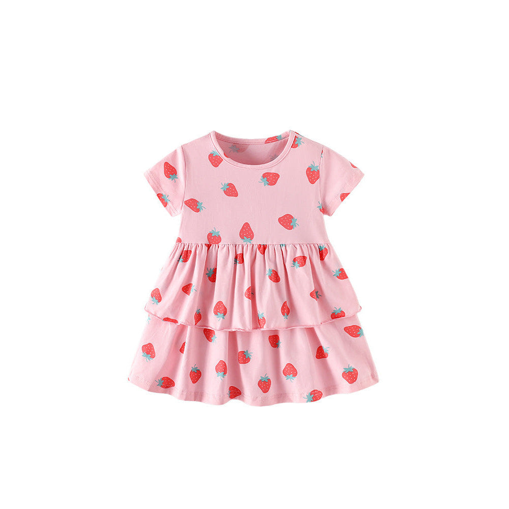 MyKids-USA® Summer Baby Kids Girls Short Sleeves Strawberry Pattern Dress