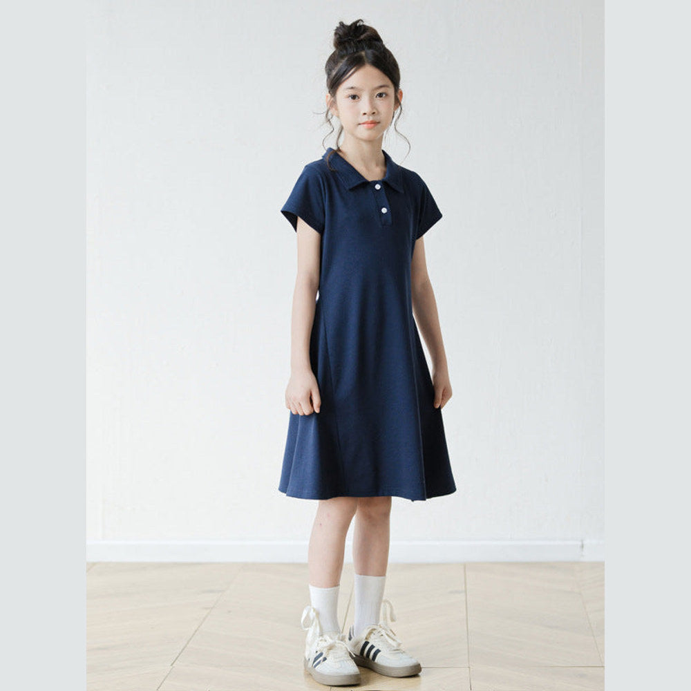 MyKids-USA® Short Sleeves Turn-down Collar Sporty Dress for Stylish Girls