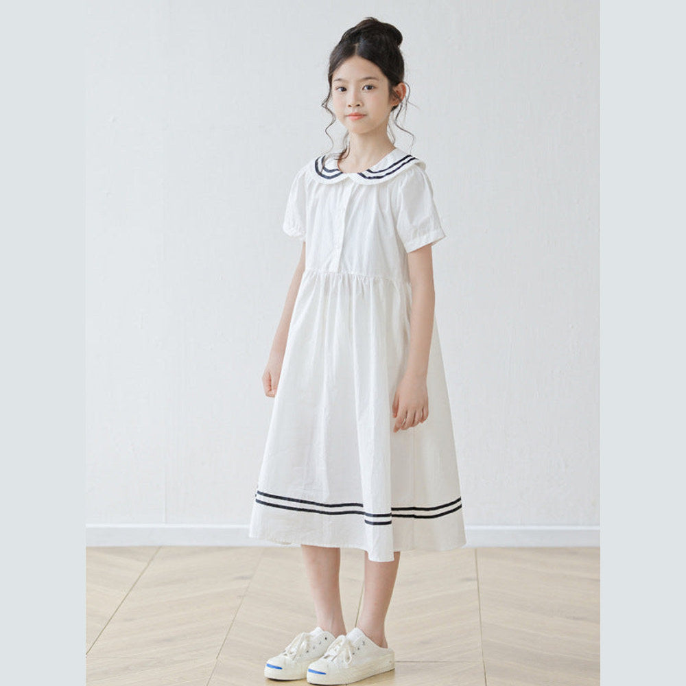 MyKids-USA® Short Sleeves Navy Collar Preppy Dress for Stylish Girls
