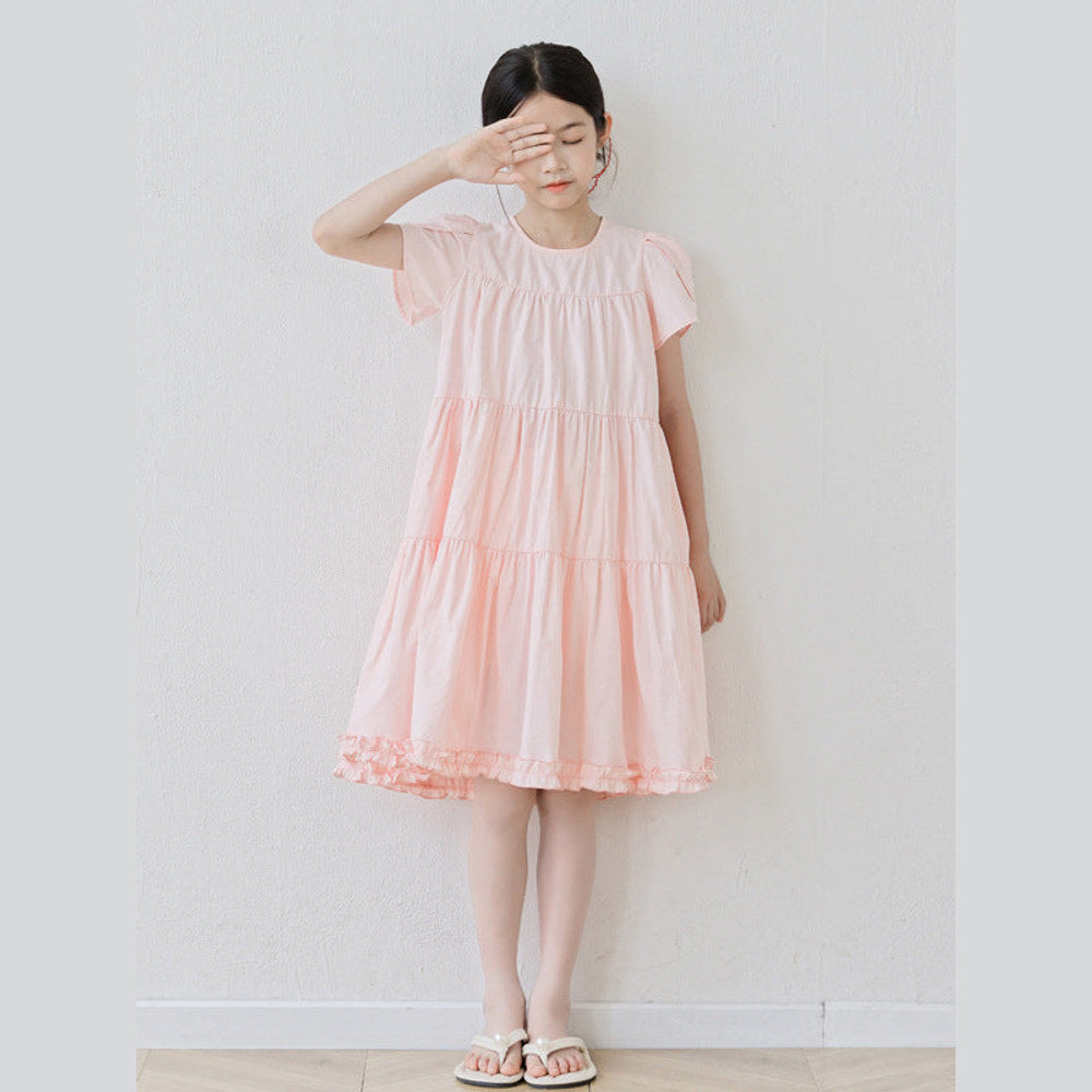 MyKids-USA® Short Sleeves Patchwork Design Plain Dress for Stylish Girls