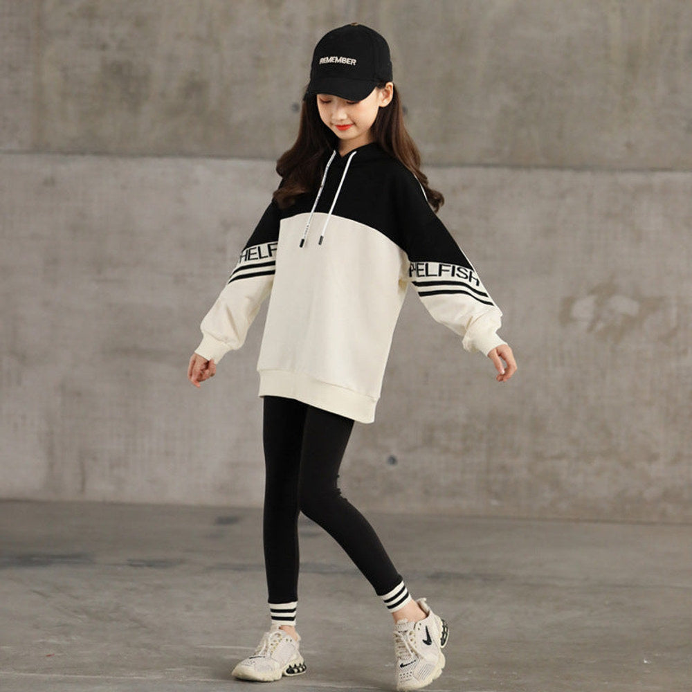 MyKids-USA® Kids Girls Long Sleeves Color Patchwork Hoodie and Black Pants Sets