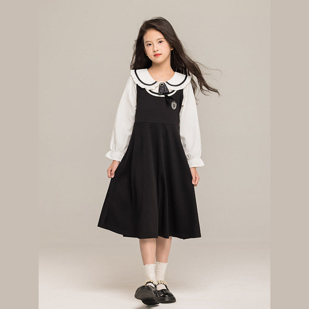 MyKids-USA® Kids Girls Long Sleeves Peter Pan Collar Shirt and Preppy Sleeveless Dress Sets
