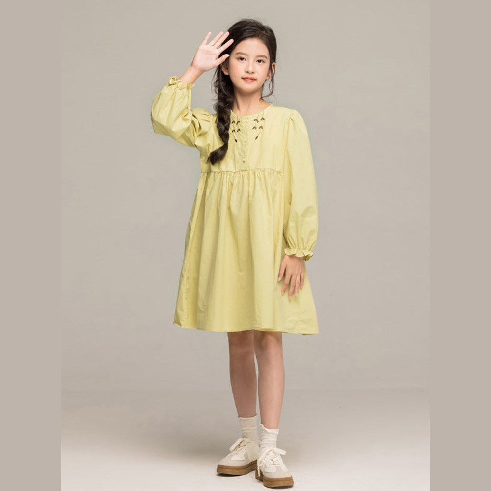 MyKids-USA® Long Sleeves Embroidered Pattern Dress for Stylish Girls