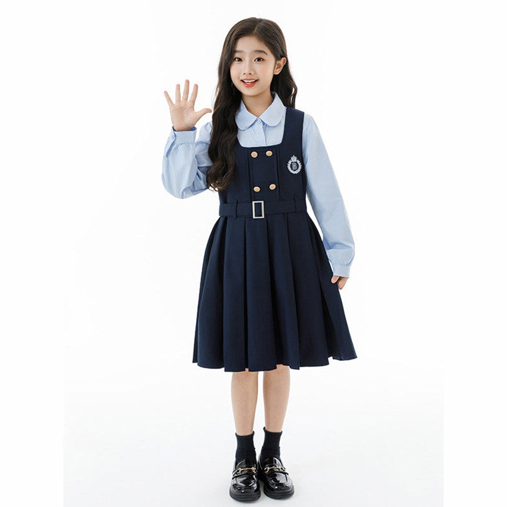 MyKids-USA® Kids Girls Long Sleeves Solid Color Shirt and Preppy Sleeveless Dress Clothing Set