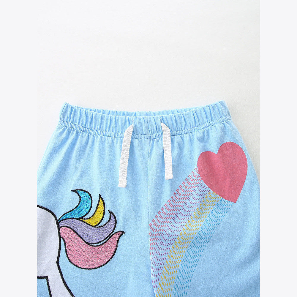 Mykids-USA Arrival Summer Baby Kids Girls Fly Sleeves Cartoon Pattern Vest and Shorts Clothing Set