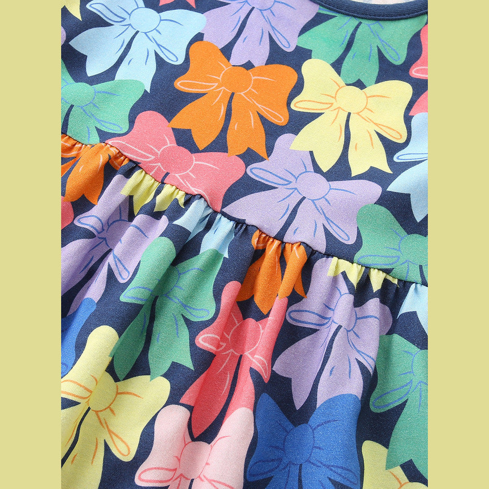 MyKids-USA® Summer Hot Selling Cute Butterfly-bows Pattern Short Sleeves Dress for Stylish Girls