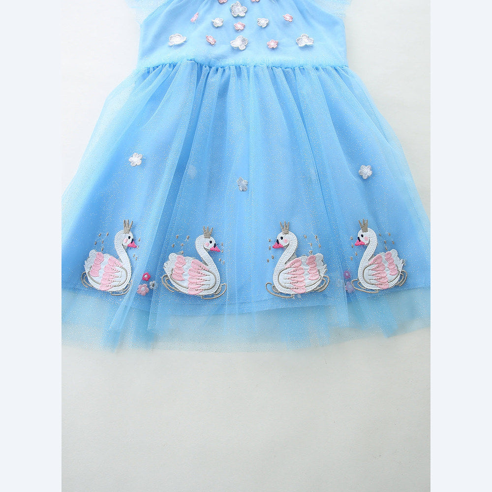 MyKids-USA® Summer Hot Selling Cute Animals Cartoon Pattern Short Sleeves Tulle Dress for Stylish Girls