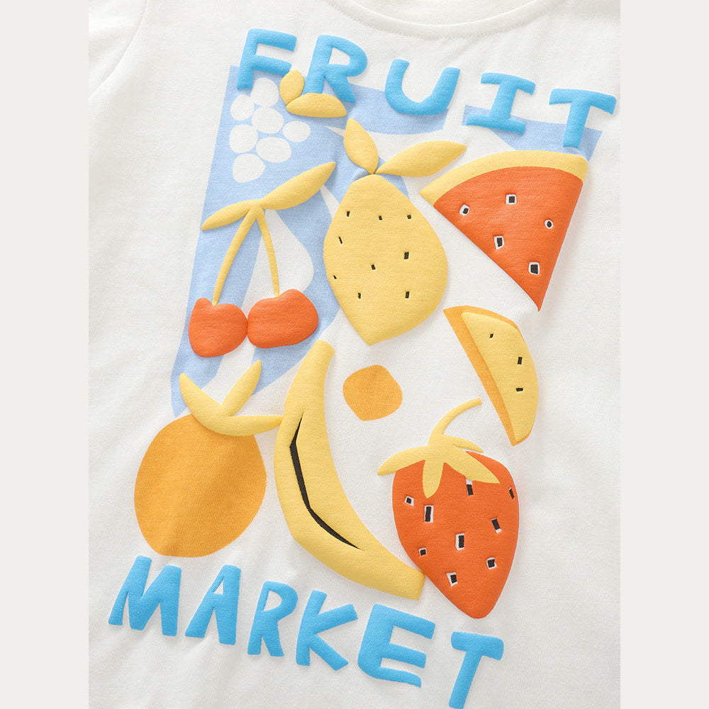 MyKids-USA® Arrival Summer Baby Kids Girls Short Sleeves Fruits Cartoon Pattern T-shirt and Plaid Shorts Clothing Set