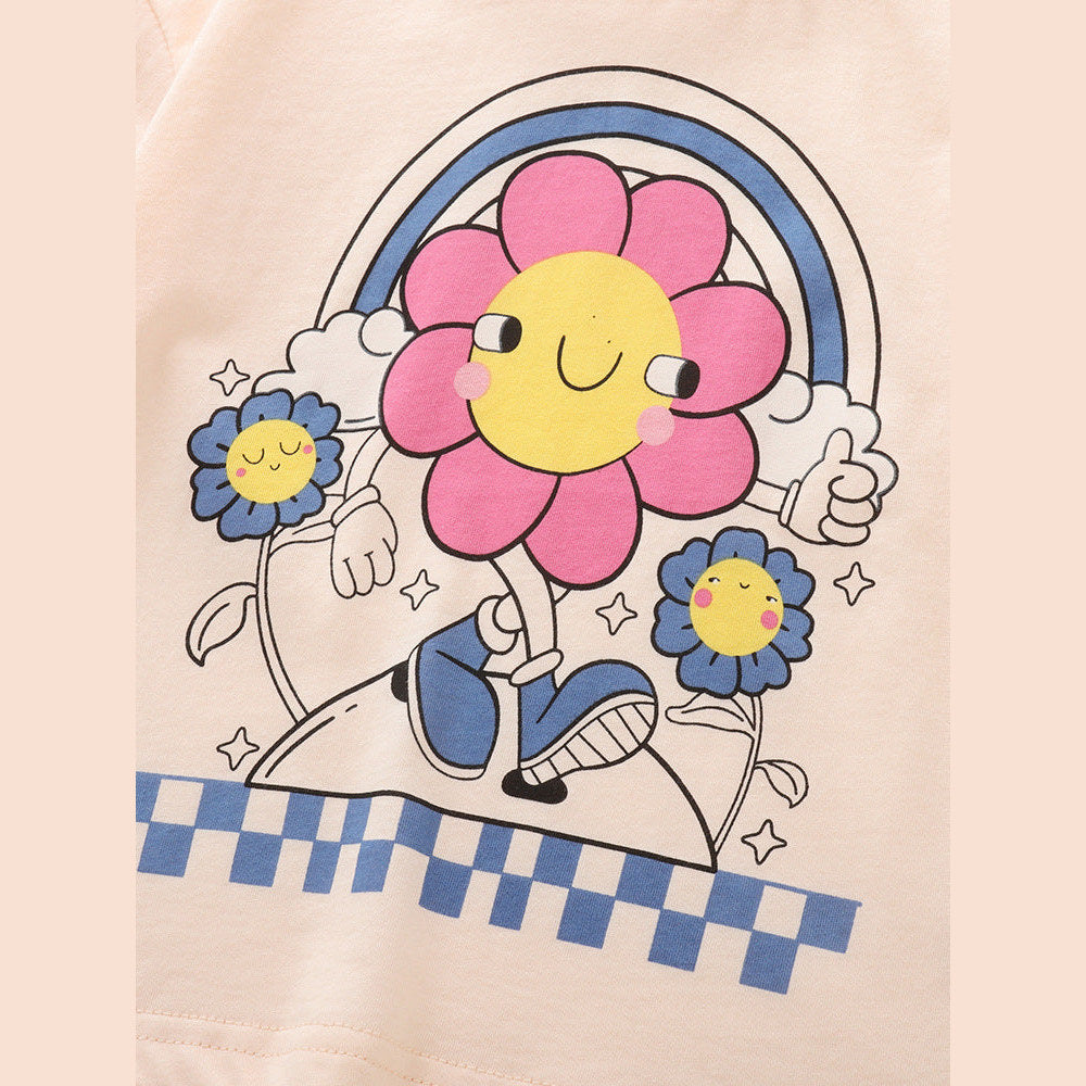 MyKids-USA® Arrival Summer Baby Kids Girls Short Sleeves Flowers Cartoon Pattern T-shirt and Plaid Shorts Clothing Set