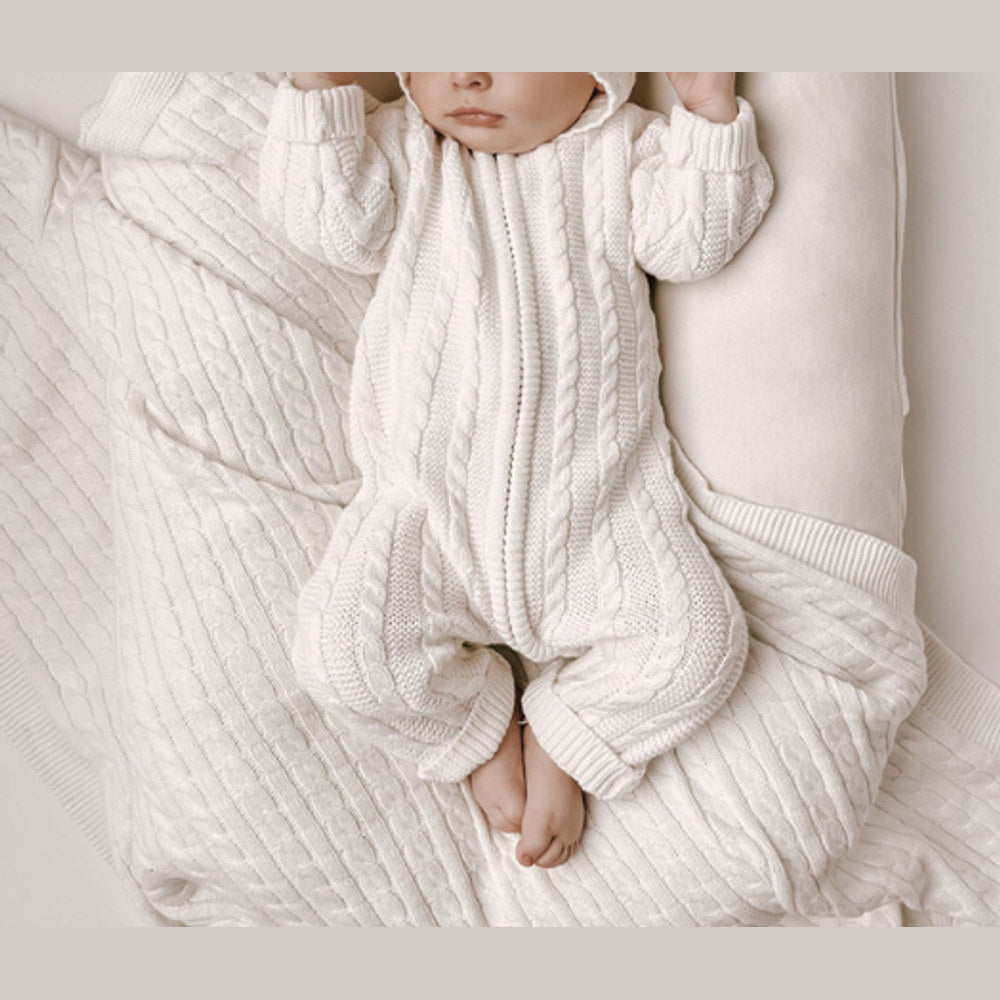 MyKids-USA® Fall/Winter Baby Hooded Cable Knit Romper