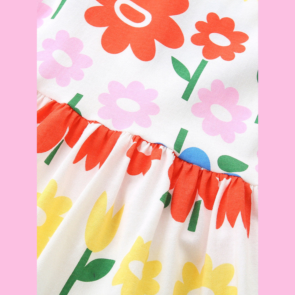 MyKids-USA® Summer Hot Selling Cute Flowers Pattern Short Sleeves Dress for Stylish Girls