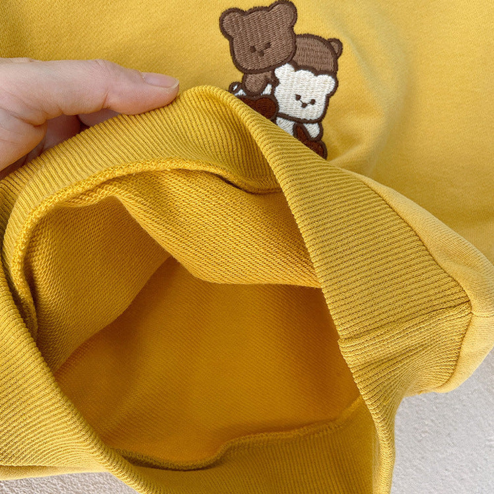 MyKids-USA® Spring and Autumn Baby Kids Unisex Long Sleeves Teddy Bear Pattern Pullover and Plain Pants Clothing Set