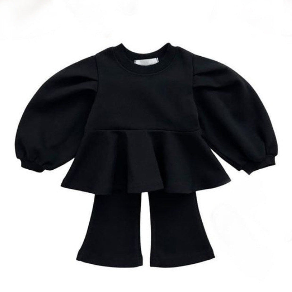 MyKids-USA® Spring and Autumn Baby Kids Girls Long Sleeves Solid Color Pullover and Flared Pants Clothing Set