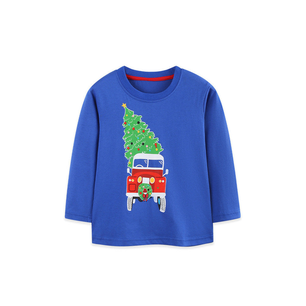 MyKids-USA® Autumn Arrival Kids Boys Christmas Cartoon Pattern Crew Neck Long Sleeves Top