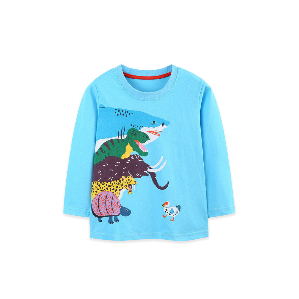 MyKids-USA® Autumn Arrival Kids Boys Animals Cartoon Pattern Crew Neck Long Sleeves Top