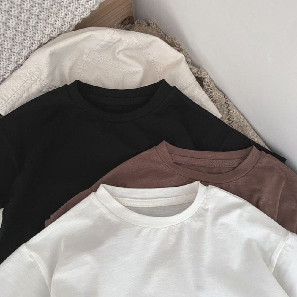 Baby Boy And Girl Solid Color O-Neck Short-Sleeved Basic T-Shirt