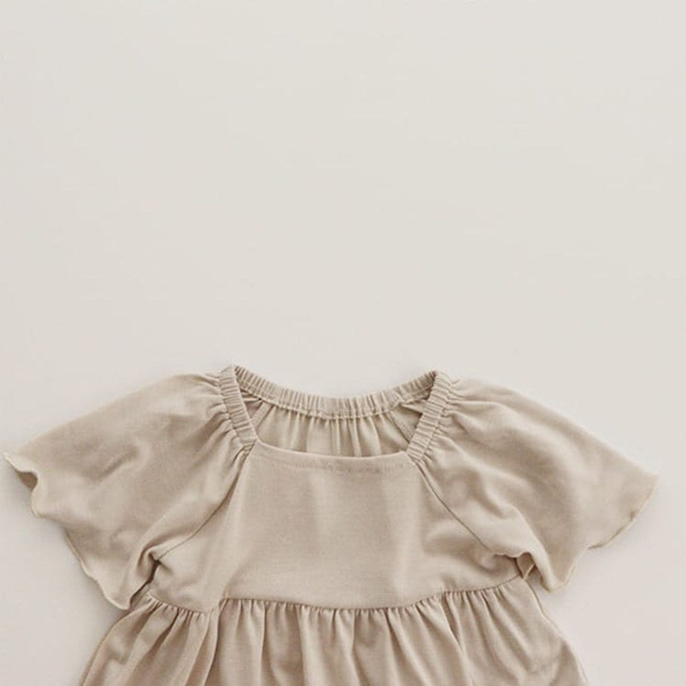 Baby Girl Solid Color Ruffle Design Square Collar Tops Combo Shorts Sets