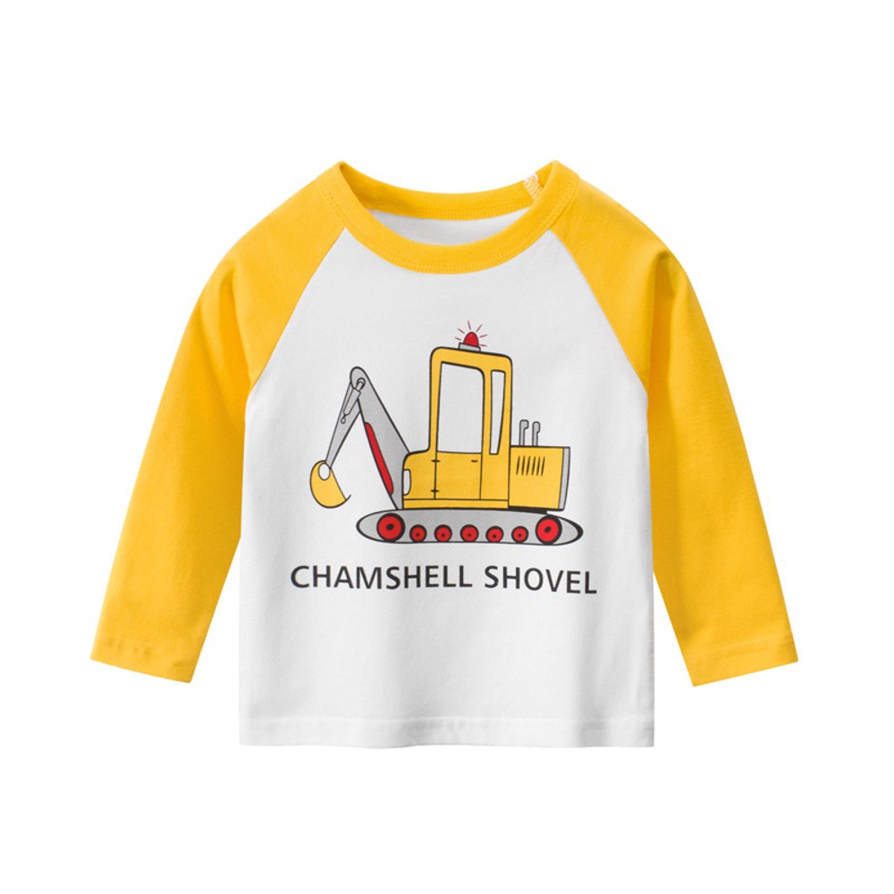 Baby Boy Cartoon Car Graphic Color Matching Design Korean Style Cotton Shirt