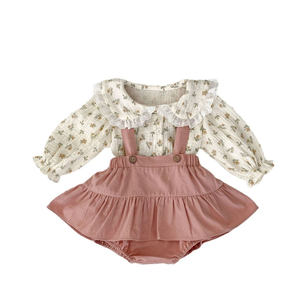 2023 Ditsy Flower Shirt Combo Strap Dress Sets