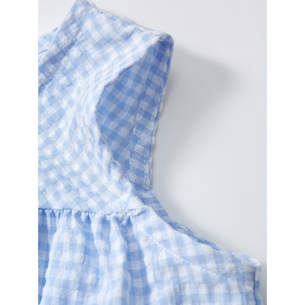 Girls Sleeveless Goose Pattern Plaid Dress
