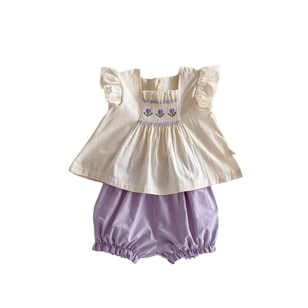 Baby Kids Girls Sleeveless Top and Solid Color Shorts 2-Piece Clothing Set