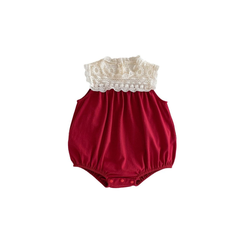 Baby Girls Lace Embroidery Sleeveless Color Patchwork Bodysuit