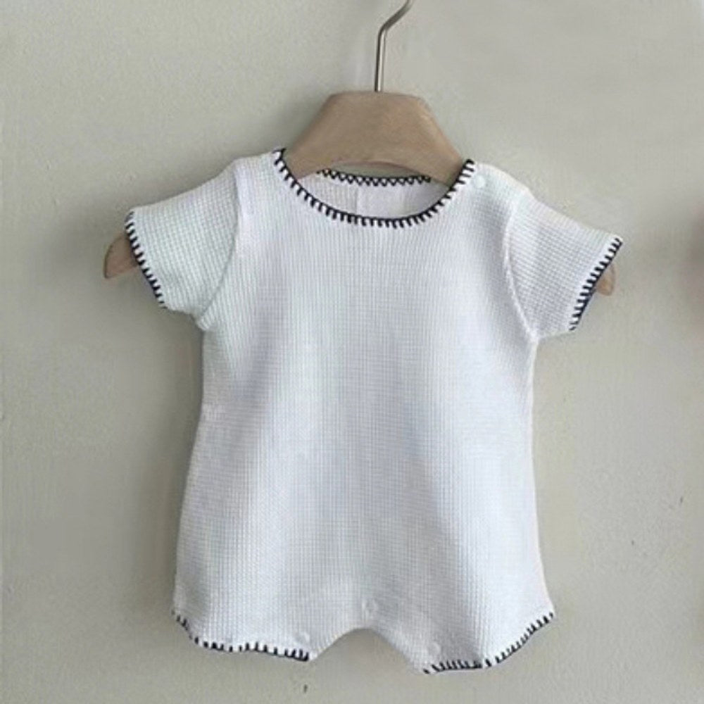 Baby Unisex Waffle Grid Short Sleeves Bodysuit and Hat