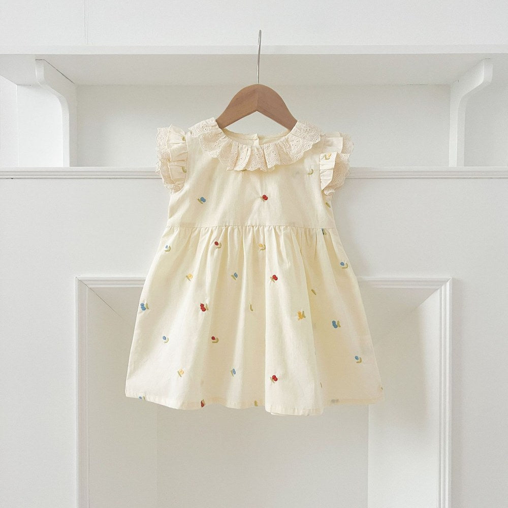 Fruits Pattern Fly Sleeves Lace Collar Dress/Bodysuit for Stylish Girls