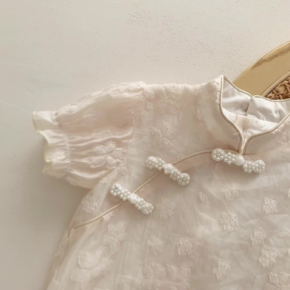 Baby Girl Sakura Pattern Solid Color Cheongsam Bodysuit
