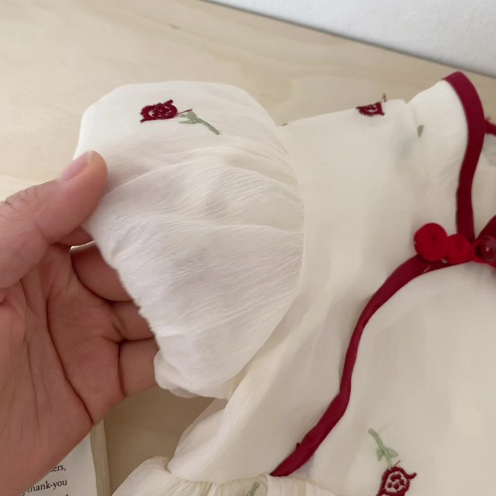 Baby Girl Flowers Embroidery Pattern Cheongsam Bodysuit Bodysuit