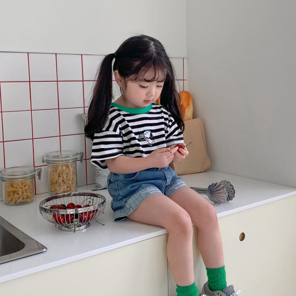 Casual Short Sleeves New Children's T-shirt, Unisex Baby Cartoon Striped Top