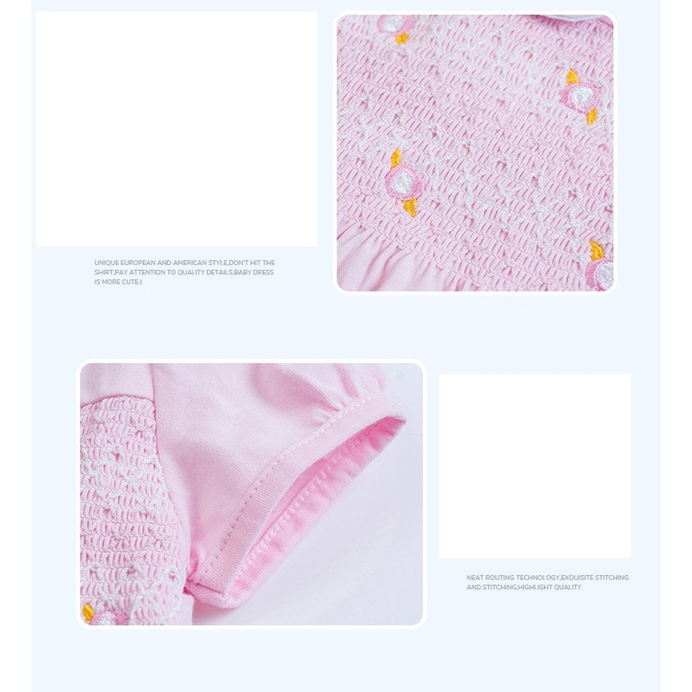 European and American Style Girls' Dress: Knitted Short Sleeve Dress with Turn-down Peter Pan Collar