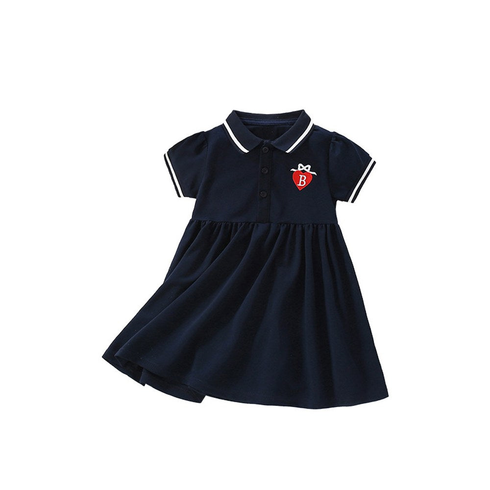 Heart Logo Embroidered Short Sleeves Polo Dress for Stylish Girls
