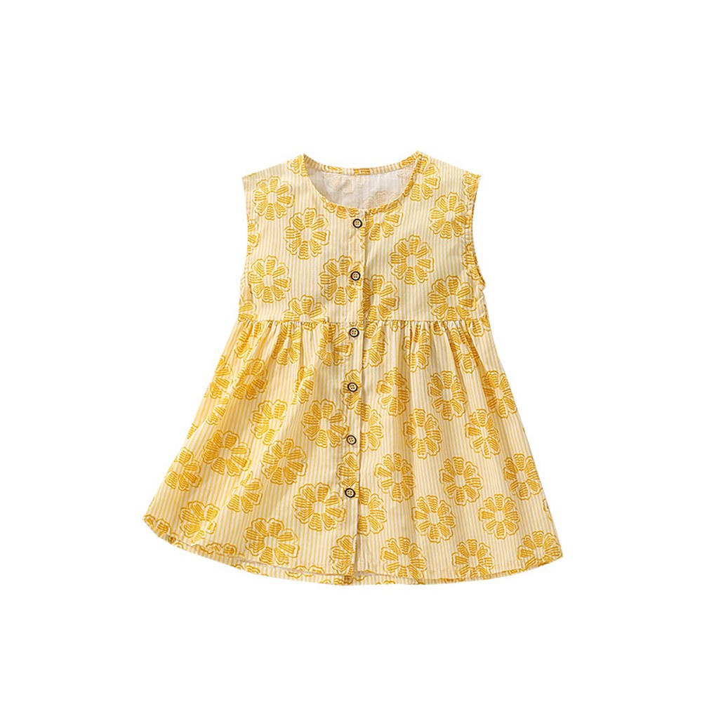 Floral and Striped Pattern Sleeveless Dress for Stylish Girls