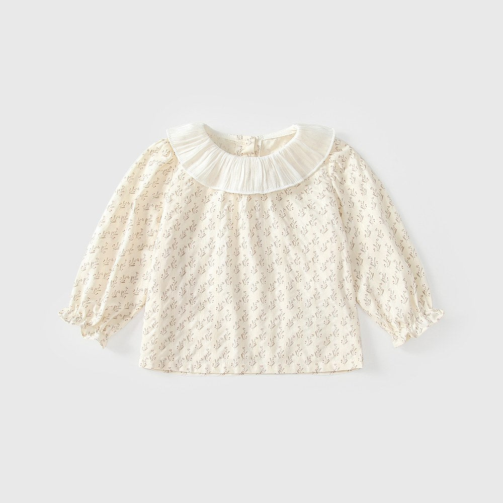 Baby Kids Girls Floral Pattern Long Sleeves Top with Collar