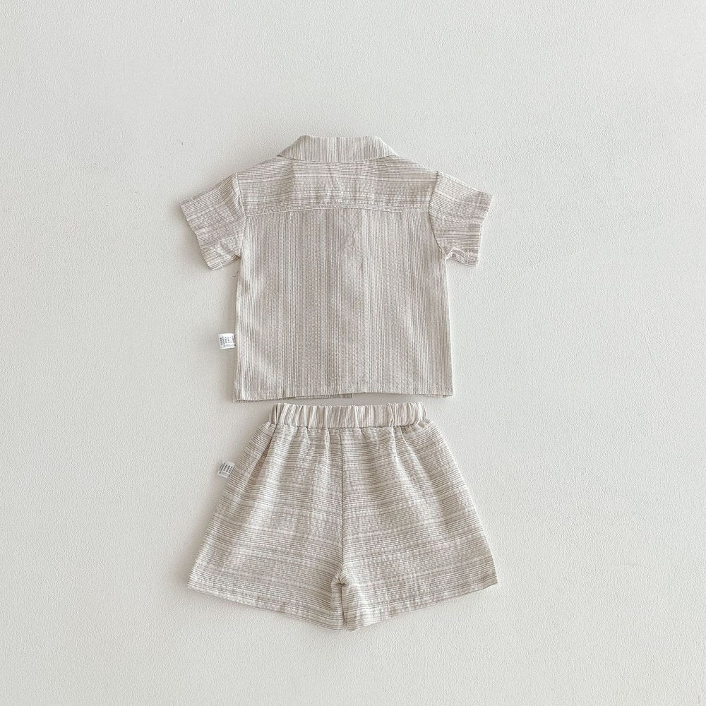 Baby Kids Boys Letters Pattern Single Breasted Shirt and Shorts 2-Piece Striped Clothing Set