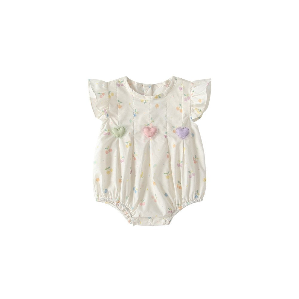 Baby Girls Fly Sleeves Fruits and Hearts Pattern Bodysuit Bodysuits
