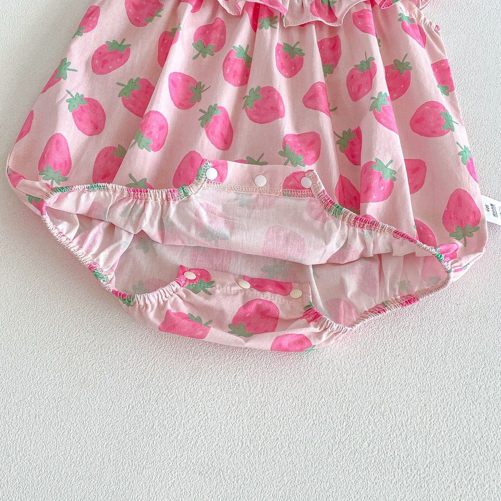 Baby Kids Girls Sleeveless Strawberry Pattern Bodysuit